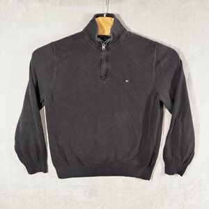 Tommy Hilfiger Mens Large Qtr‎ Zip Sweater Black Classic Preppy Casual